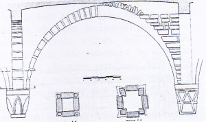 Figura 5: stuttura dei sottarchi e della volta (rilievo dell'arch. Aschieri) pubblicata da Peroni 1966.